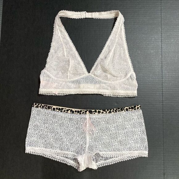 Victorias Secret set lace halter bralette & shortie Boyshort panty white - Picture 2 of 7